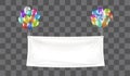 White vinyl banner floating with colorful balloon