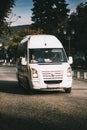 White Volkswagen Crafter car in the streets of Kolasin, Montenegro