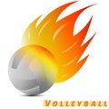 White volleyball ball with red orange yellow tone of the fire in white background. volleyball logo . vector. illustration. graphic Royalty Free Stock Photo