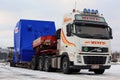 White Volvo FH16 Semi Oversize Load Transport in Winter Royalty Free Stock Photo