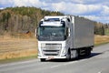 White Volvo FH Truck Refrigerated Semi Trailer on Road