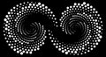 White vortex halftone dots. Spiral form. Geometric art. Infinity icon