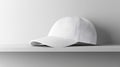 White Voxel Baseball Cap Resting on White Shelf in Minimalist Style Rendering
