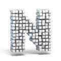 White voxel cubes font Letter N 3D