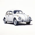 Vw Beetle: White Painting On White Background In Osamu Tezuka Style