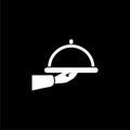 Waiter holds Food cover icon or logo on dark background