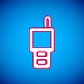 White Walkie talkie icon isolated on blue background. Portable radio transmitter icon. Radio transceiver sign. Vector Royalty Free Stock Photo