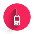 White Walkie talkie icon isolated with long shadow. Portable radio transmitter icon. Radio transceiver sign. Red circle Royalty Free Stock Photo