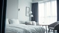 white wall bed room interior at the hotel. modern bedroom suite in hotel. AI Generative Royalty Free Stock Photo