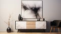 Antique Marble Sideboard With Minimalist Ink Wash Print