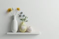 white wall with flower vase on Shelf Royalty Free Stock Photo