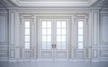 White wall panels in classical style with gilding. 3d rendering