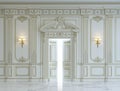 White wall panels in classical style with gilding. 3d rendering