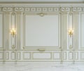 White wall panels in classical style with gilding. 3d rendering