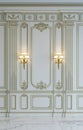 White wall panels in classical style with gilding. 3d rendering