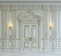 White wall panels in classical style with gilding. 3d rendering