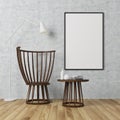 White wall room, armchair and poster, concrete Royalty Free Stock Photo
