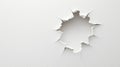 White wall with round hole created by destructive force. Cracked, broken wall surface. Powerful impact explosion. Possible Royalty Free Stock Photo
