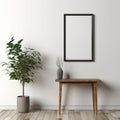 End Table Portrait Picture Frame On Blank Wall Royalty Free Stock Photo