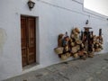 White wall with suspended objects in Andalusia in Spain.