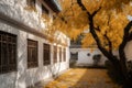 White wall wind chinese autumn house. Generate Ai