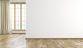 White wall and wood floor modern bright empty room interior. 3D render illustration. Royalty Free Stock Photo