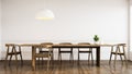 White wall and Wood modern chairs in dining room interior - 3D rendering
