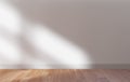 White wall and wooden floor mock up,sun light,copy space 3d render Royalty Free Stock Photo