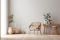 White wall with wooden furniture mockup