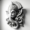 A white walled room with a statue of an Indian mythological God Lord Ganesha as Mural. Ai generated Royalty Free Stock Photo