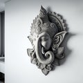 A white walled room with a statue of an Indian mythological God Lord Ganesha as Mural. Ai generated Royalty Free Stock Photo