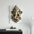 A white walled room with a statue of an Indian mythological God Lord Ganesha as Mural. Ai generated Royalty Free Stock Photo