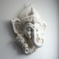 A white walled room with a statue of an Indian mythological God Lord Ganesha as Mural. Ai generated Royalty Free Stock Photo