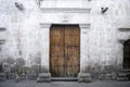 White walls and doors of the old streets of the city of Arequipa in Peru. Royalty Free Stock Photo