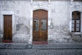 White walls and doors of the old streets of the city of Arequipa in Peru. Royalty Free Stock Photo