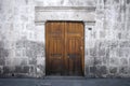 White walls and doors of the old streets of the city of Arequipa in Peru. Royalty Free Stock Photo