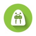 White Walrus animal icon isolated with long shadow background. Green circle button. Vector