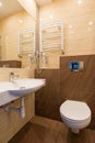 White washbasin with mirror toilet bowl dryer in the combined bathroom