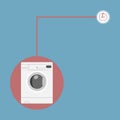 White washing machine with power sign isolated on background. Landromat icon. Laungry, domestic appliance, home equipment in room Royalty Free Stock Photo