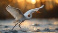 A white water bird soars gracefully above the shimmering waves Royalty Free Stock Photo