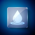 White Water drop icon isolated on blue background. Square glass panels. Vector Illustration Royalty Free Stock Photo