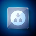 White Water drop icon isolated on blue background. Square glass panels. Vector Royalty Free Stock Photo