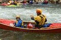 White water father son canoeing Royalty Free Stock Photo