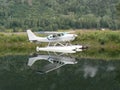 White water plane on the lake and its display