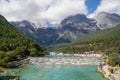 White Water River And Jade Dragon Snow Mountain China. Royalty Free Stock Photo