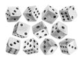 White watercolor dices with black dots set. Pipped dices with rounded corners. Die for casino craps, table or board games, luck