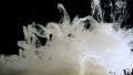 White watercolor ink in water on a black background. Waves of milky ink and splashes of white paints in the water Royalty Free Stock Photo