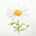White watercolour chamomile daisy matricaria marguerite spring flower illustration on light backdrop