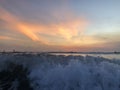 White waves at Kuta sunset