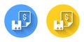 White Waybill icon isolated with long shadow background. Circle button. Vector